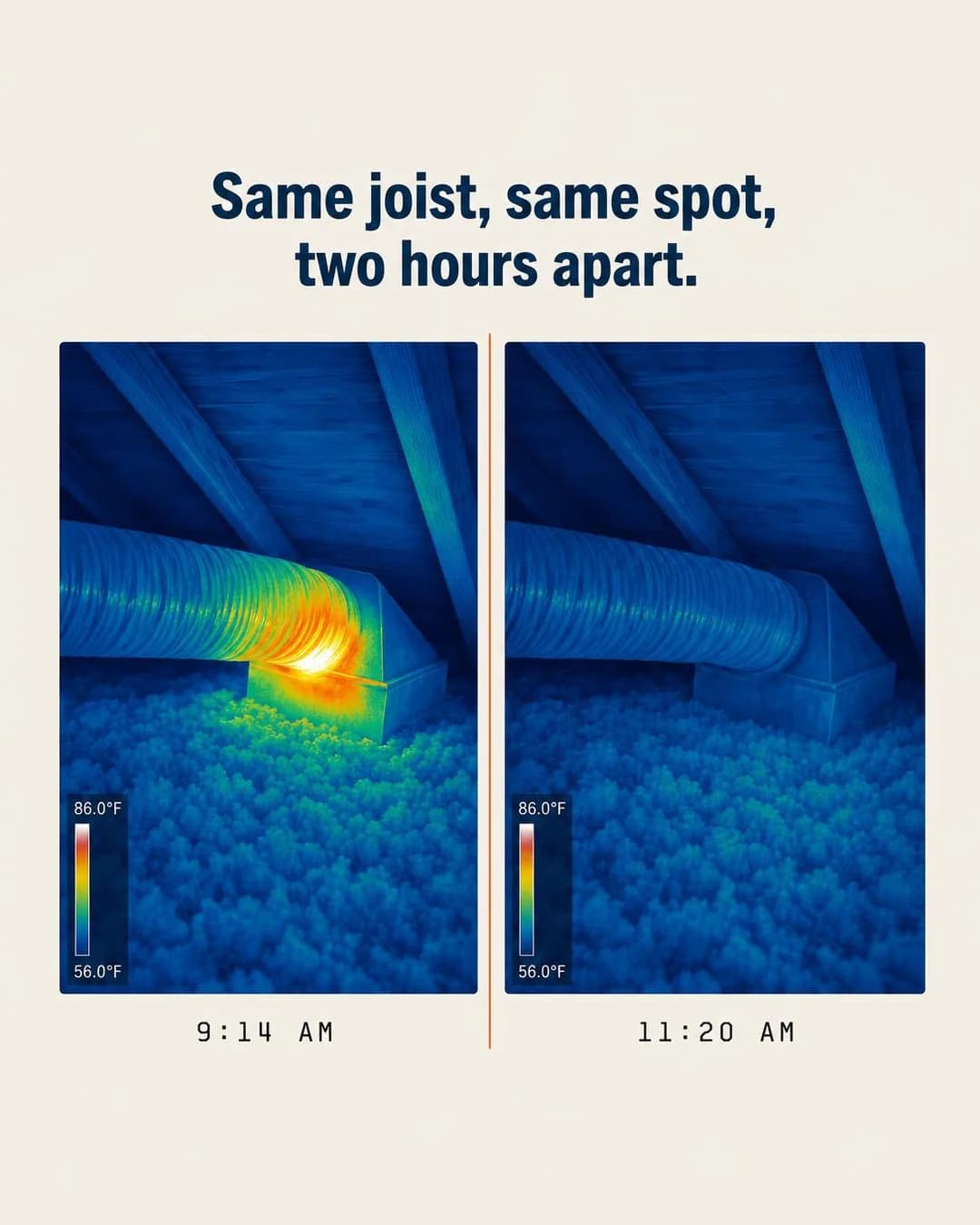 Before/after split, portrait 4:5. Skeptics don't need a sales pitch, they need the same ceiling photographed twice, and the second shot does the convincing.