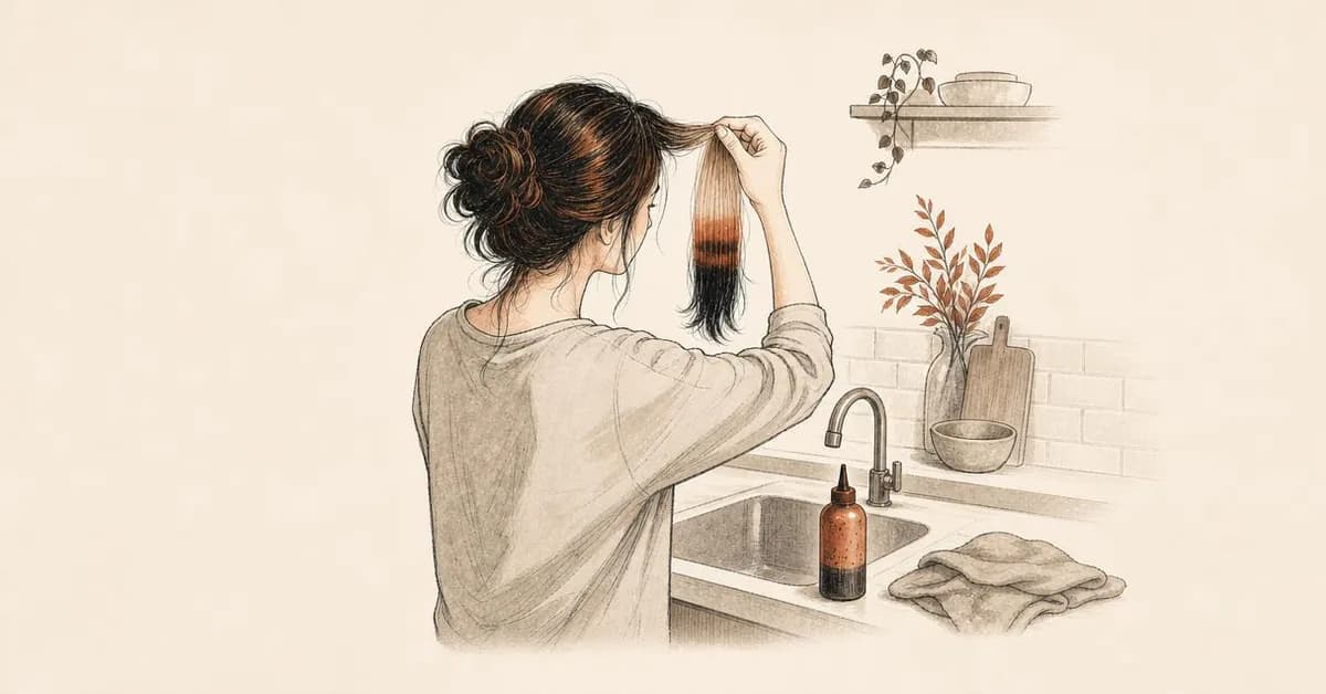 Editorial illustration, landscape 1.91:1. Layering drugstore pigment builds an impenetrable band that standard salon bleaching cannot safely lift in one rush.