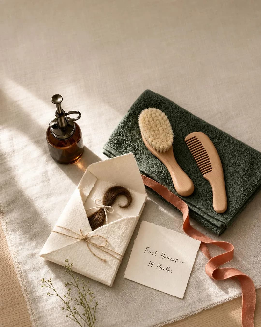 Flat-lay / unboxing shot, portrait 4:5. Choosing an unhurried, private morning trim shows your toddler that grooming can feel safe, calm, and deeply loving.