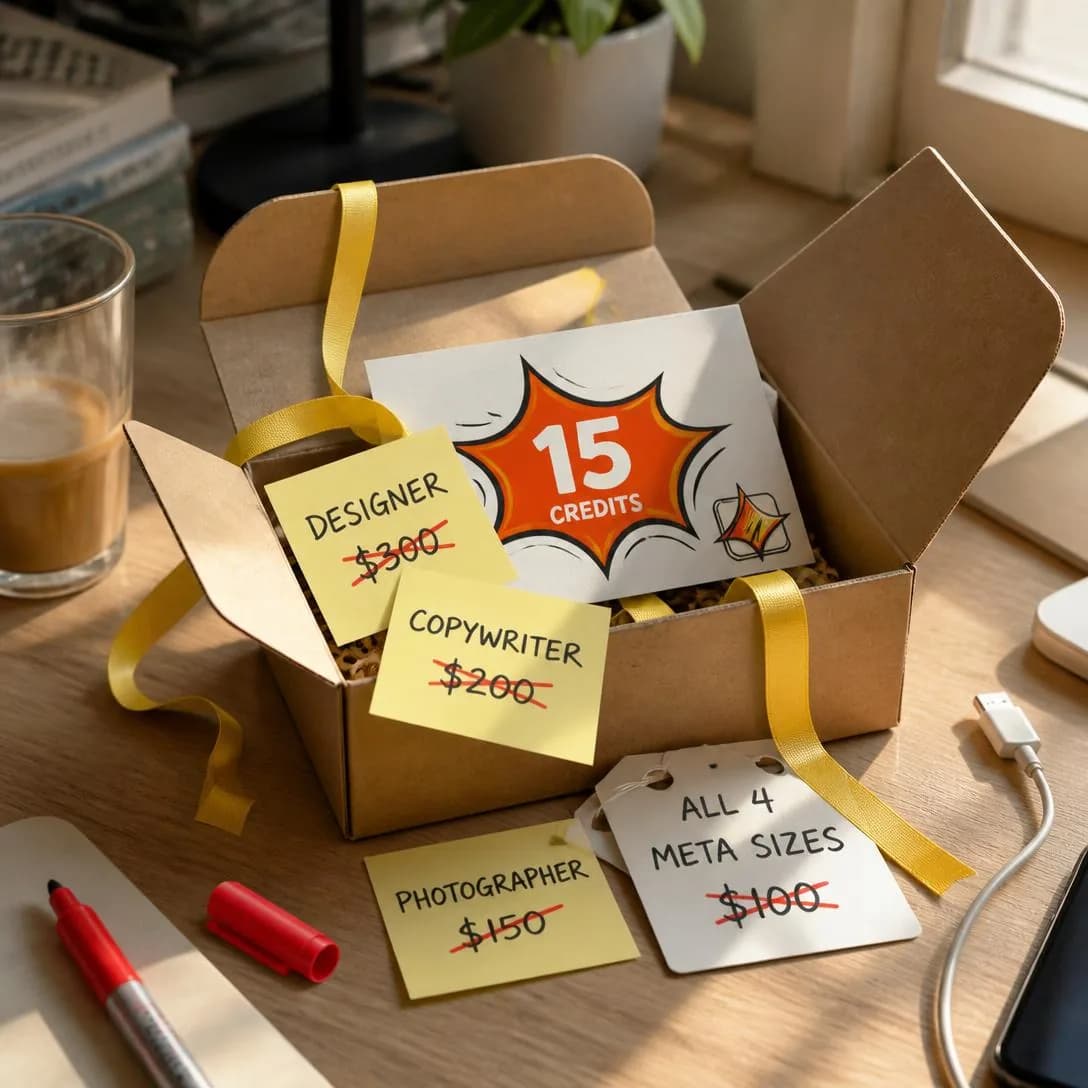 A raw, slightly soft-focus iPhone photo, shot at a mild off-center angle, of a real brown kraft-paper shipping box sitting on a warm beige-toned wooden desk