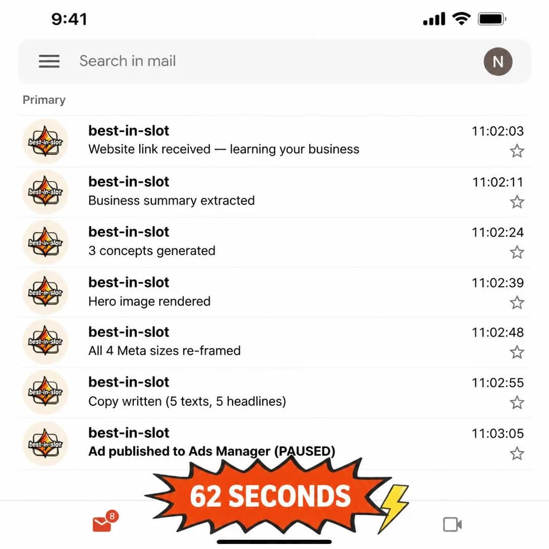 A pixel-accurate Gmail mobile inbox screenshot, light mode, iOS status bar at top showing full signal and 9:41