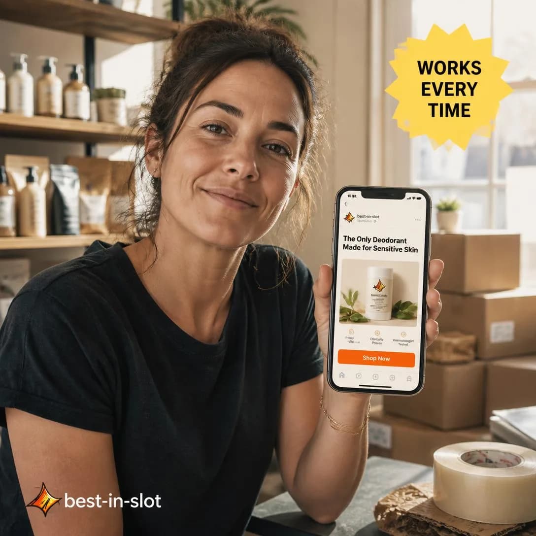 A believable portrait of a busy DTC shop owner in her mid-thirties, standing in her small home-office fulfillment space surrounded by shipping boxes, a roll of packing tape, and product samples on the shelf behind her