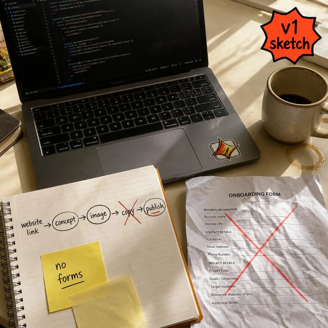 A raw, candid overhead phone photo of a cluttered but warm home-office desk, shot slightly off-center and tilted as if grabbed quickly with an iPhone