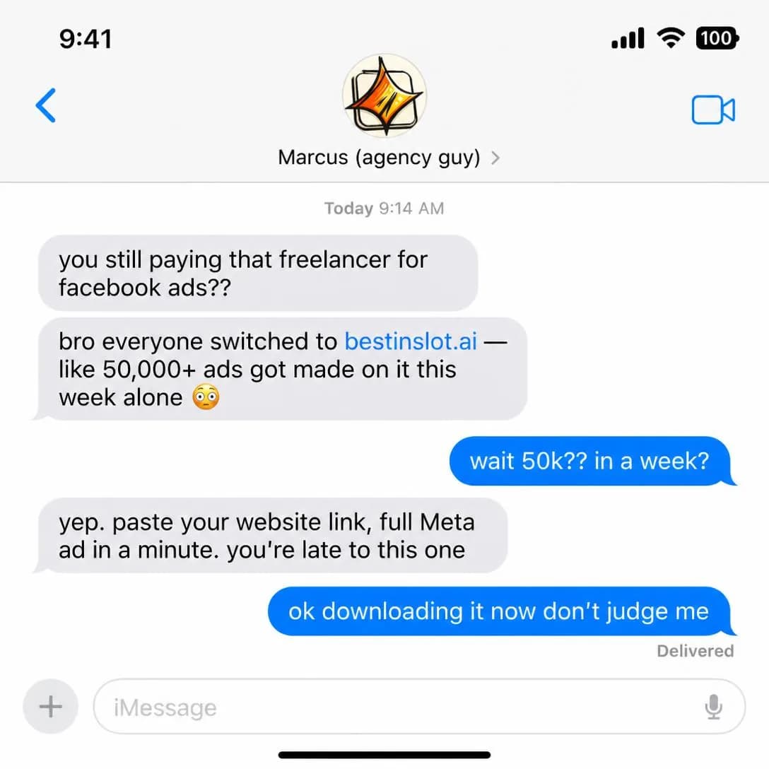 A realistic iPhone iMessage screenshot, iOS 18, light mode, filling the entire square frame