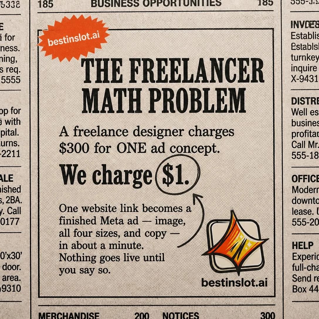 A vintage black-and-white newspaper classified ad, photographed as a close-up crop of a slightly yellowed newsprint page with visible paper grain, faint ink bleed, and a subtle halftone texture