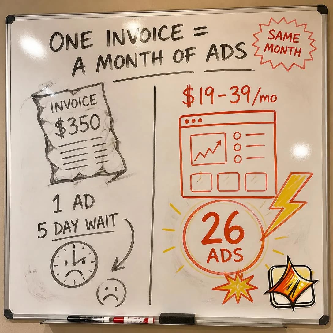A smartphone photo, slightly off-angle with mild glare, of a real whiteboard covered in an energetic hand-drawn marker sketch in the best-in-slot style, on a warm beige-toned wall