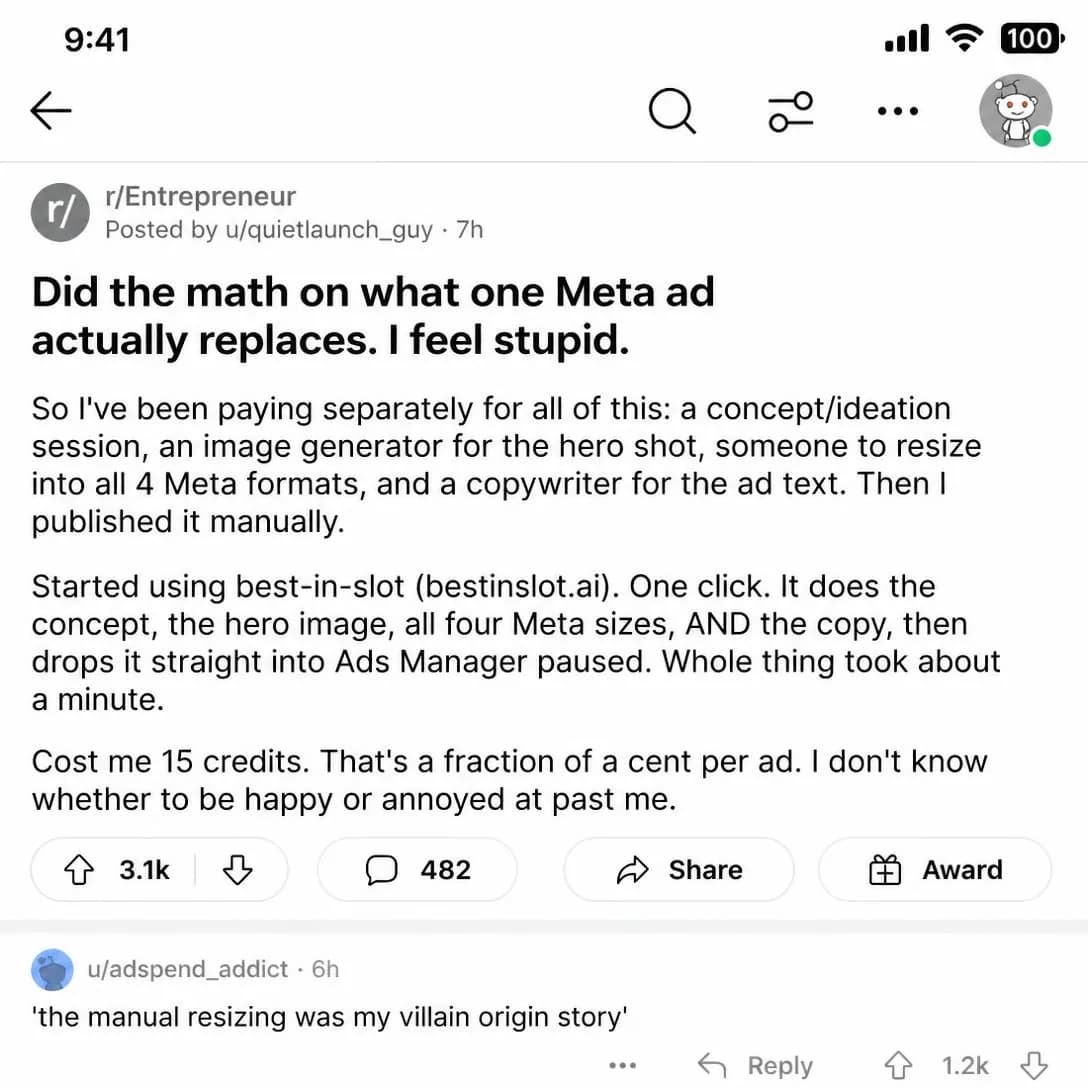 A pixel-accurate screenshot of a Reddit post viewed in the official Reddit mobile app, light mode, filling the entire square frame