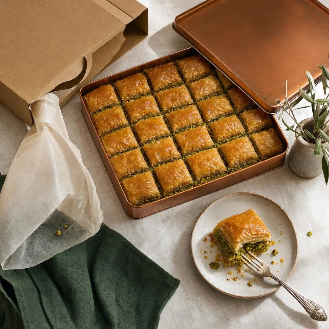 An overhead flat-lay unboxing photograph arranged neatly on an artisanal dining table covered in textured cream linen (#FDFBF7).